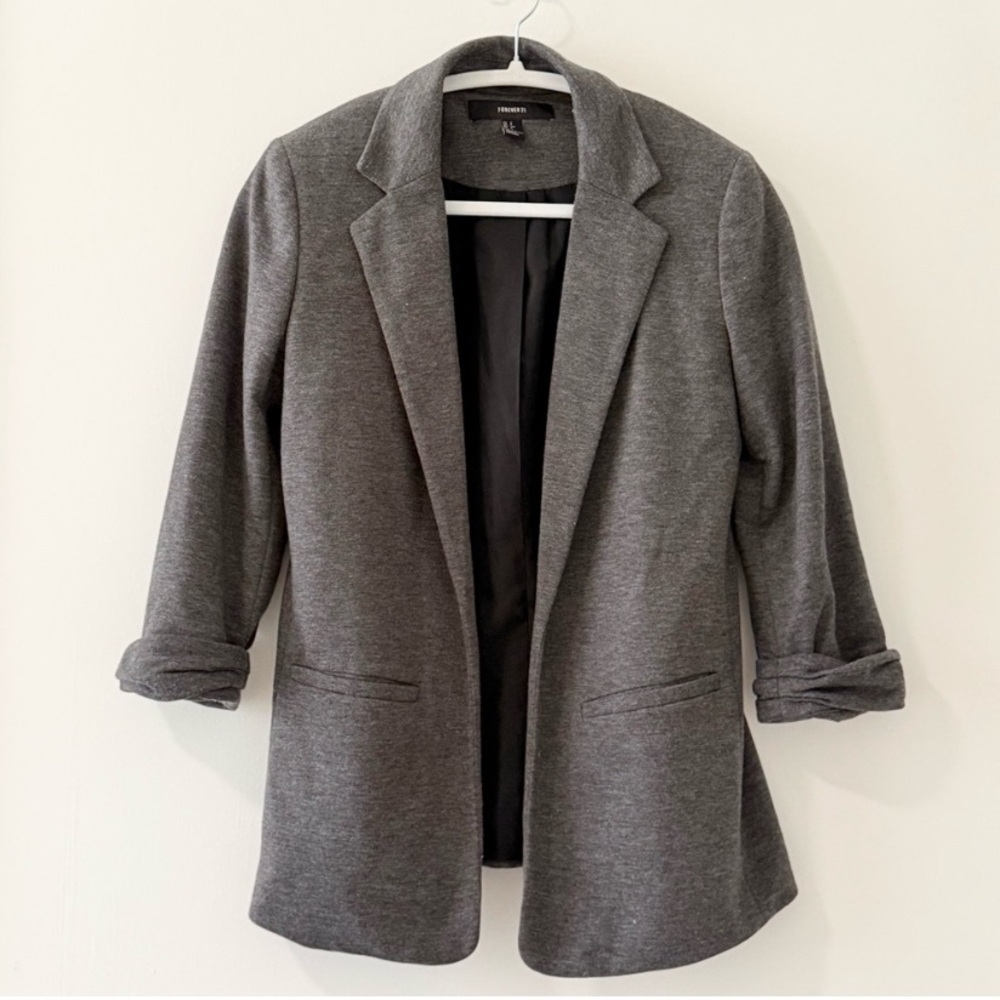 Forever 21 Blazer Jacket size S Like New Charcoal Grey 3/4 sleeves
